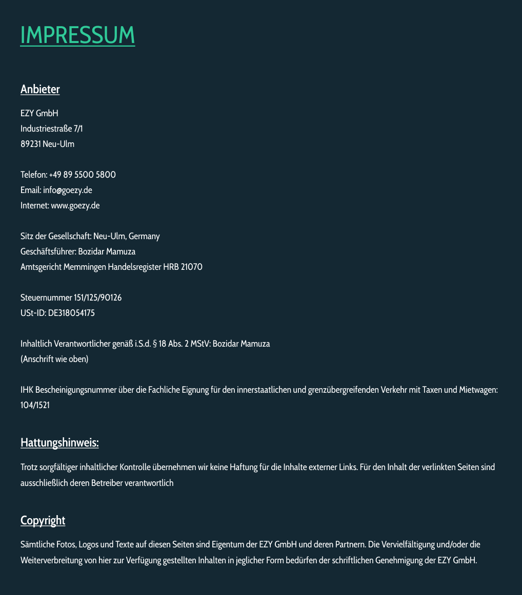 Impressum 0800shuttle