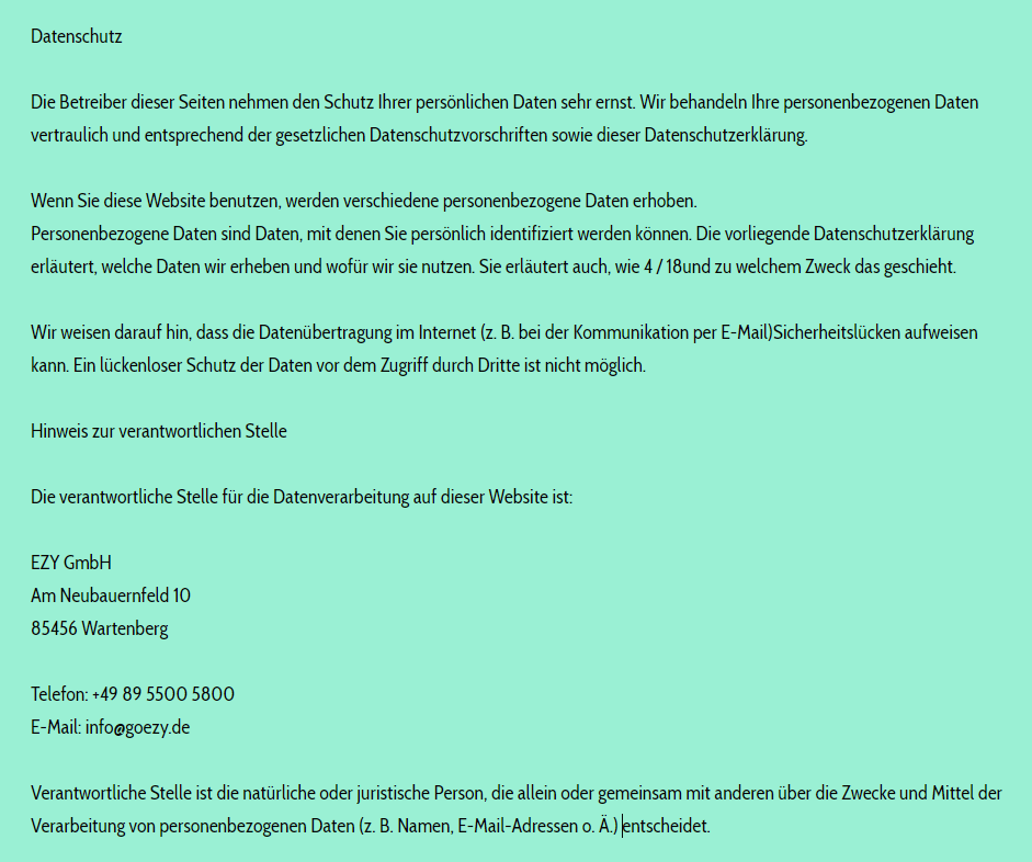 Datenschutz Text